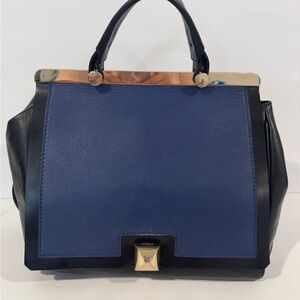 Furla BlackBlue Leather Cortina Top Handle Bag